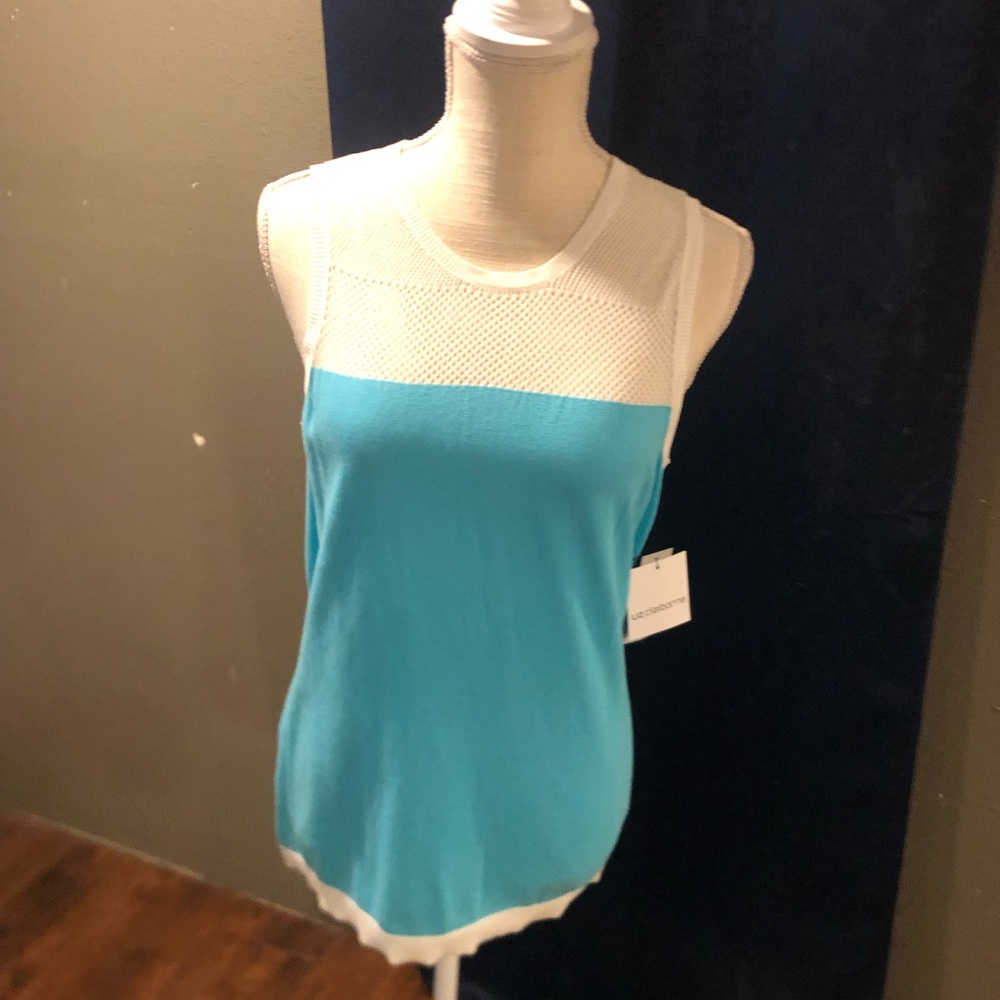 Turquoise/ White mesh top